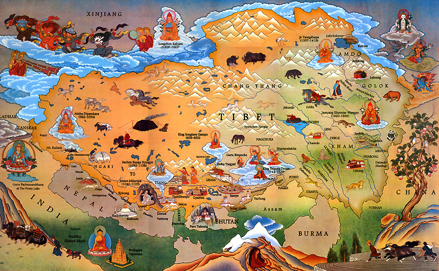 Traditional map of Tibet.